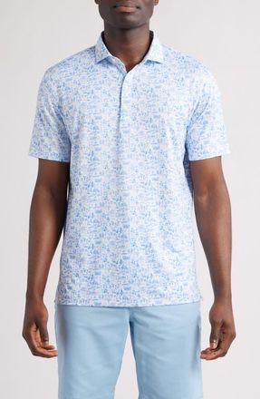 Johnnie-O Jo 20th Travel Print PREP-FORMANCE Golf Polo in Palisades Blue at Nordstrom, Size Xx-Large