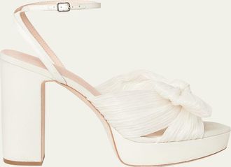 Loeffler Randall Natalia Pleated Knot Ankle-Strap Platform Sandals