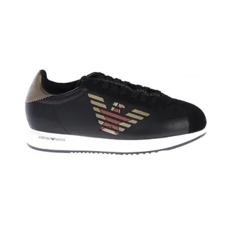 Emporio Armani Sneakers, male, Black, Size: 8 1/2 US Leather Logoed Sneakers
