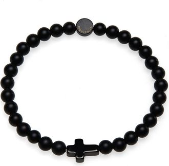 Caputo & Co. Mens Onyx Cross Bead Stretch Bracelet in Black Onyx at Nordstrom, Size Medium
