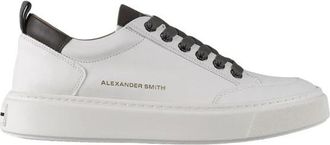 Alexander Smith Bond Mannen in wit geitenleer en groene leren details - Heren - Sneakers - Wit - 41 EU - Leer - Schoenen