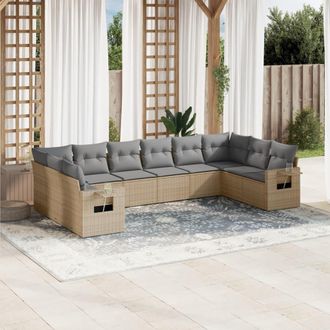 vidaXL Juego De Sof&aacute;s Jard&iacute;n Con Cojines Beige 10 Pzas Rat&aacute;n Sint&eacute;tico Vidaxl