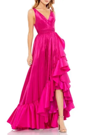 Mac Duggal Sleeveless Taffeta High-Low Ruffle Gown in Magenta at Nordstrom, Size 10