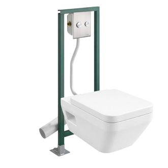 Villeroy & Boch Pack Inodoro Suspendido Rectangular Sin Reborde Villeroy & Boch Architectura Twistflush + Asiento + Estructura Autoportante Presto + Placa De Accionam