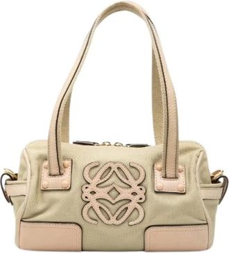 Loewe Pre-owned Handbags, female, Beige, Size: ONE SIZE Pre-owned Anagram Canvas Leather Handbag