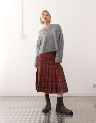 Reclaimed Vintage Kilt midi a pieghe a quadri-Multicolore