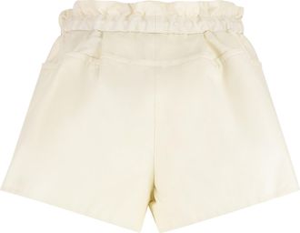 Moncler Womens Drawstring Shorts With Faux-Leather Trim Cream Cotton; Faux Leather