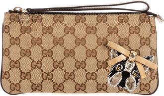 Gucci Pre-owned Womens Guccioli French Bulldog Wristlet Pouch - Beige - One Size