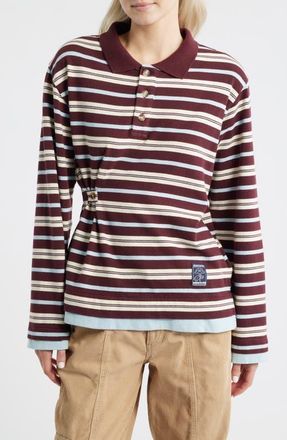 Damson Madder Noah Stripe Button Waist Rugby Top in Chocolate/Blue at Nordstrom, Size 10 Us