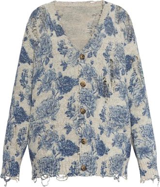 R13 Truien & Vesten, Dames, Blauw, S, Linnen, Linnen Vest met Bloemendessin