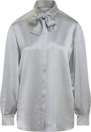 Alberta Ferretti Grey Solid Shirt Collar Top