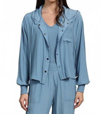 Lola & Sophie D-Satin Cropped Hoodie In Blue Shadow