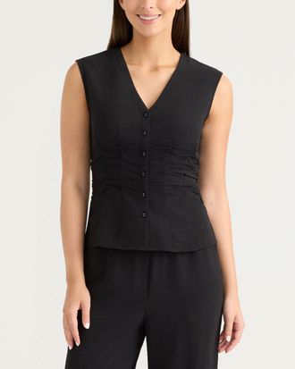Ellen Tracy Womens Sleeveless Gathered Top