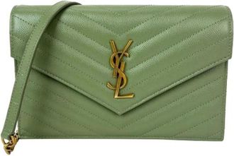 Saint Laurent Pre-owned Leren Envelope Kettingtas - Dames - Vintage Handtas - Groen - ONE Size - Leer - Vintage