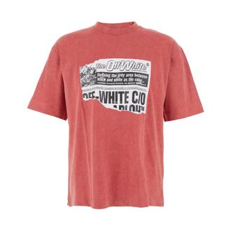 Off-white Tops, Heren, Rood, XL, Katoen, Rode Crewneck T-shirt met Print