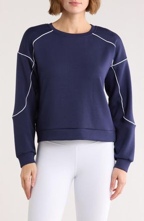 Jessica Simpson SoftSculpt Contrast Piped Sweatshirt in Naval Academy/Bright White at Nordstrom Rack, Size X-Large