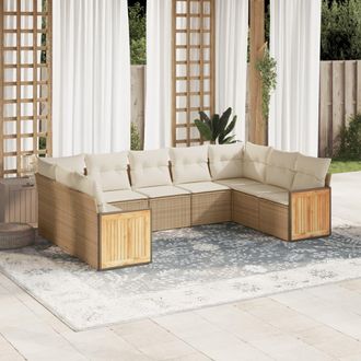 vidaXL Vidaxl - Juego De Sof&aacute;s De Jard&iacute;n Con Cojines Beige 8 Pzas Rat&aacute;n Pe