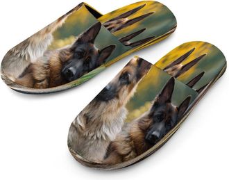 Generic German Shepherd Dogs Mens Cozy Memory Foam Slippers Warm Cotton House Shoes Comfy Slipper for Indoor Outdoor