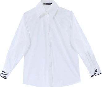 Karl Lagerfeld Overhemden, Dames, Wit, S, Katoen, Signature Cuff Poplin Shirt