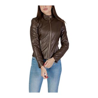 Guess Light Jackets, female, Brown, Size: XL Zip Fastening Long Sleeve Blazer with Round Neck