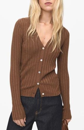Mango V-Neck Rib Cardigan in Chocolate at Nordstrom Rack, Size Large