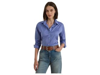 Lauren Ralph Lauren Relaxed Fit Cotton Shirt Womens Clothing Blue : MD