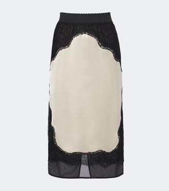 The Attico Lace-trimmed satin midi skirt
