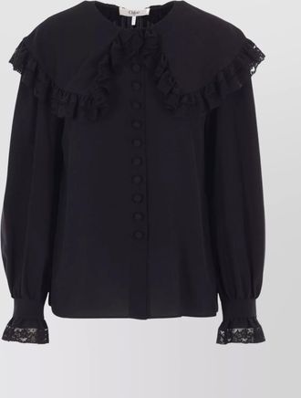 Chlo&eacute; silk lace ruffled long-sleeve blouse