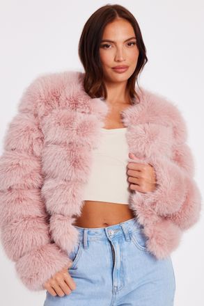 Quiz Womens Baby Pink Faux Fur Jacket - Blush - Size 10 UK