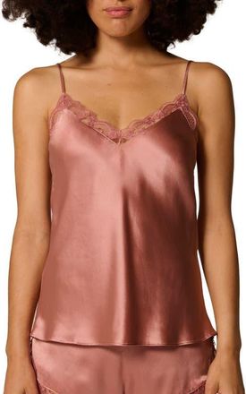Simone P&eacute;r&egrave;le Love Me Lace Trim Silk Blend Camisole in Smokey Pink at Nordstrom, Size X-Large