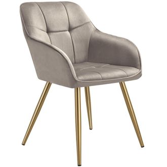 TecTake Silla de comedor, aterciopelada, 58 x 62 x 82 cm, gris topo/oro