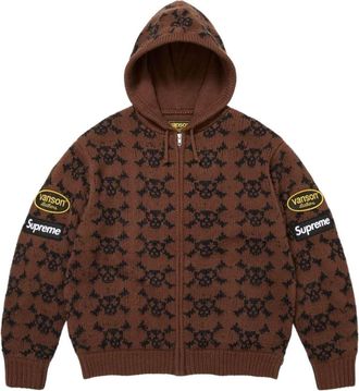 SUPREME FW26 x Vanson Leathers Skull Zip Up Hooded Sweater Brown SUP-FW26-075-BRN