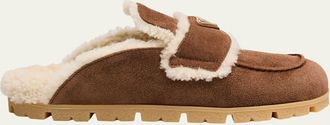 Prada Suede Shearling Cozy Loafer Mules
