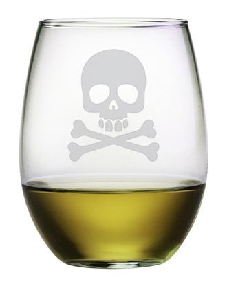 SUSQUEHANNA GLASS Skull & Crossbones Set Of Four 21Oz Stemless Wine Glasses