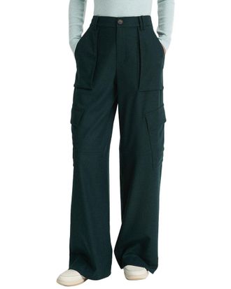 Vince Flannel Wide Leg Raver Wool-Blend Pant