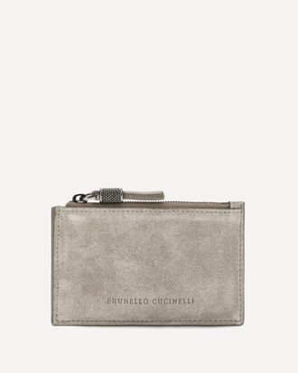 Brunello Cucinelli Suede Card Holder with Shiny Zipper Pull Female UNI