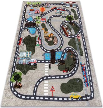 RugsX Alfombra Lavable Junior 51803.804 Ciudad, Calles Para Ni&ntilde;os Antideslizante - Beige Beige 200x290 Cm