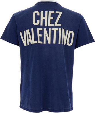 Valentino Mens Blue Crewneck T-Shirt With Logo Cotton T-Shirts And Polos