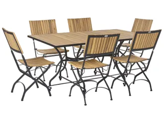 Beliani Set Da Pranzo Da Giardino Per Esterni Con 6 Sedie E Tavolo In Legno Di Acacia, Struttura Pieghevole In Acciaio Marrone Chiaro Lascari