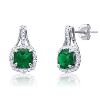 MAX + STONE 10k Yellow or White Gold Cushion Cut Gemstone Drop Earrings with Diamond Accent