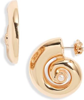Open Edit Faux Pearl Shell Earrings in Gold/White at Nordstrom