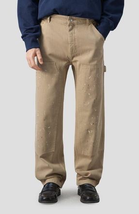 Mango x Fantastic Man Paint Splatter Relaxed Fit Carpenter Jeans in Beige at Nordstrom, Size 32