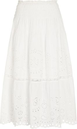 LoveShackFancy Loveshackfancy Mallow Embroidered Cotton Midi Skirt - White - S (UK8-10 / S)