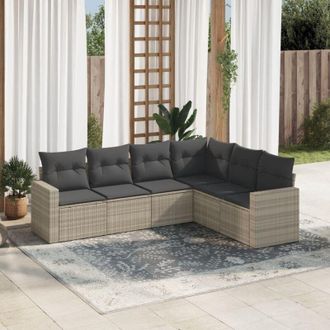 vidaXL Vidaxl - Set De Sof&aacute;s De Jard&iacute;n 6 Pzas Y Cojines Rat&aacute;n Sint&eacute;tico Gris