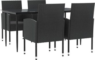 vidaXL Vidaxl - Juego De Comedor De Jard&iacute;n 5 Pzas Rat&aacute;n Sint&eacute;tico Y Acero Negro