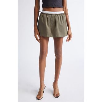 Alexander Wang Logo Elastic Cotton Twill Miniskirt in Army Green at Nordstrom, Size X-Small
