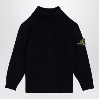 Stone Island Navy blue cotton blend turtleneck sweater