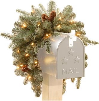 National Tree Company 3Ft Feel-Real Frosted Artic Spruce Mailbox Swag