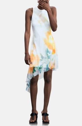 Desigual Abstract Floral Asymmetric Hem Dress in White at Nordstrom, Size X-Large