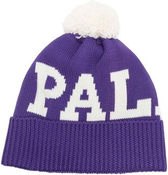 Palm Angels logo knitted pompom beanie - women - Wool/Acrylic - One Size - Purple